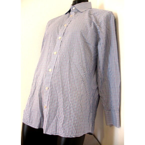 Charles Tyrwhitt Shirt Men large16.5/33 Blue ExtraSlim plaid Long Sleeve Button - Picture 3 of 12